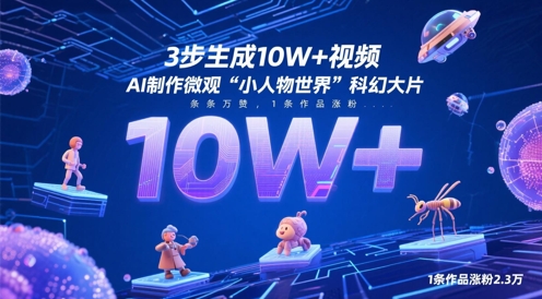 3步生成10W+视频,AI制作微观“小人物世界”科幻大片,条条万赞,1条作品涨粉2.3W-一起发