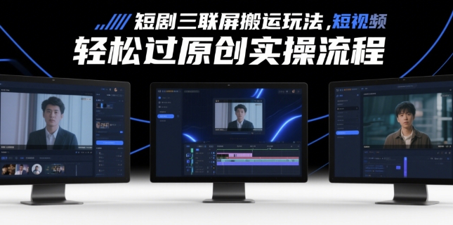 短剧三联屏搬运玩法,短剧搬运轻松过原创实操流程-一起发
