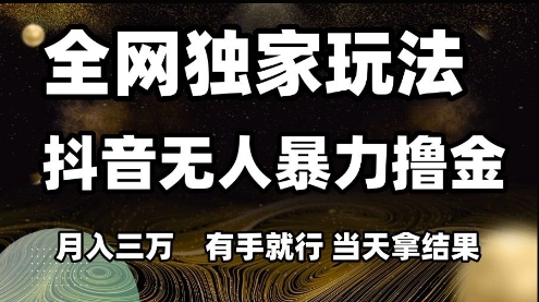 全网独家玩法抖音无人暴力撸金，月入3W，有手就行，当天拿结果【揭秘】-一起发