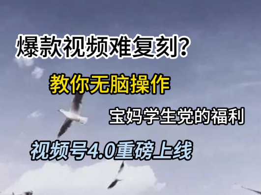 视频号4.0重磅上线,爆款视频难复刻?教你无脑操作宝妈学生党的福利【揭秘】-一起发