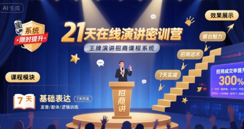 21天在线演讲密训营，王牌演讲招商课程系统-一起发