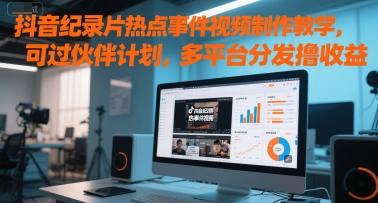 抖音纪录片热点事件视频制作教学，可过伙伴计划，多平台分发撸收益-一起发