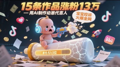 用AI制作幼崽代言人,宝宝的控诉火爆全网,15条作品涨粉13W,单号月入5位数实操教程-一起发