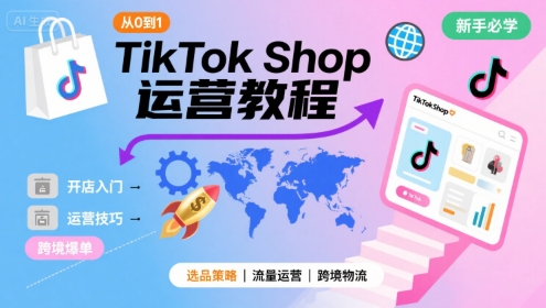 TikTok Shop从0到1运营教程，TikTok跨境电商新手必学课程-一起发