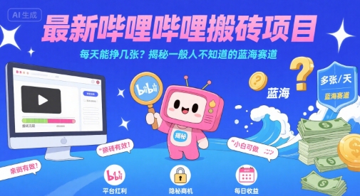 最新哔哩哔哩上B站搬砖项目，每天能挣几张？揭秘一般人不知道的蓝海赛道-一起发