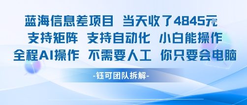 蓝海信息差项目当天收米1k+ 支持矩阵支持自动化小白能操作全程AI操作不需要人工你只要会电脑-一起发