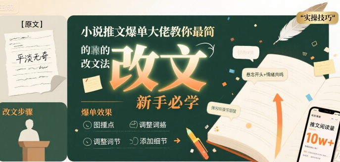 小说推文爆单大佬教你最简单的改文方法实操课，新手必学-一起发