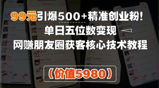 99元引爆500+精准创业粉!单日五位数变现,网创朋友圈获客核心技术教程-一起发