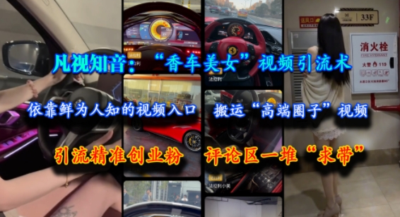 凡视知音:“香车美女”视频引流术,依靠鲜为人知的视频入口,搬运“高端圈子”视频,引流精准创业粉,评论区一堆“求带”-一起发