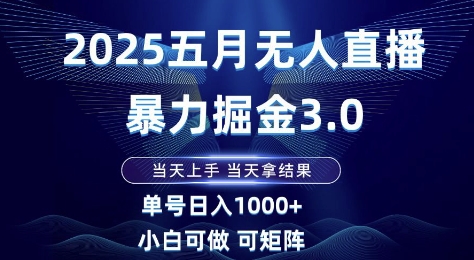 2025五月无人直播暴力掘金3.0，当天上手，当天拿结果，单号日入1k+小白可做可矩阵【揭秘】-一起发