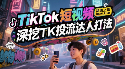TikTok短视频带货线上课，深挖TK投流达人打法-一起发