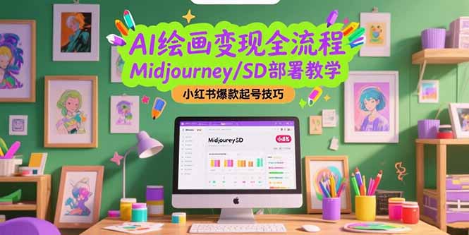 (15324期)AI绘画变现全流程,Midjourney/SD部署教学,小红书爆款起号技巧-一起发