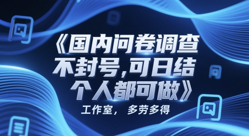 国内问卷调查，不封号，可日结，多劳多得，工作室，个人都可做-一起发