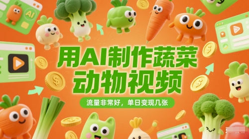 用AI制作蔬菜动物视频,流量非常好,单日变现几张-一起发