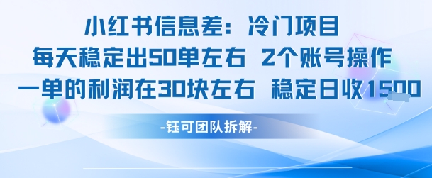 小红书信息差冷门项目一单利润30块每天稳定1.5k左右2个账号操作-一起发