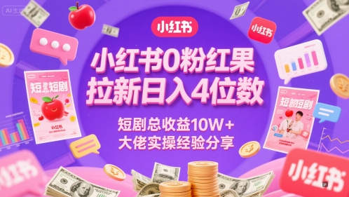 小红书0粉红果短剧拉新日入4位，数短剧总收益10W+大佬实操经验分享-一起发