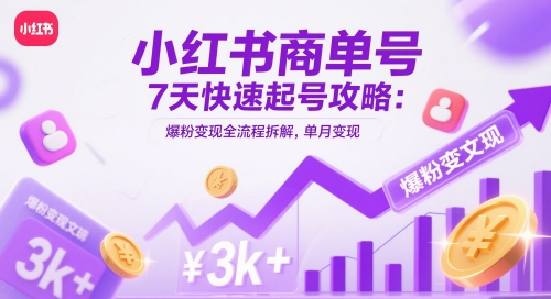 小红书商单号7天快速起号攻略：爆粉变现全流程拆解，单月变现3k+-一起发