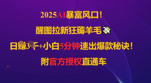 2025AI风口,醒图拉新狂薅羊毛,日入几张,小白5分钟速出爆款秘诀!附官方授权直通车-一起发