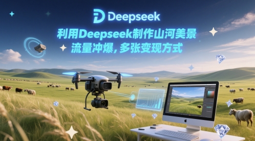 利用Deepseek制作山河美景，流量冲爆，多张变现方式-一起发
