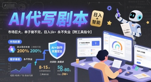AI代写剧本，市场巨大，单子做不完，日入1k+ 永不失业【附工具指令】-一起发