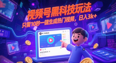 视频号黑科技玩法，只需10秒一键生成热门视频，日入3k+【揭秘】-一起发