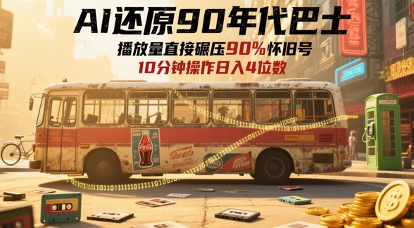 AI还原90年代巴士,一帧就让70后泪崩,播放量直接碾压90%怀旧号,每天操作十分钟,日入四位数-一起发