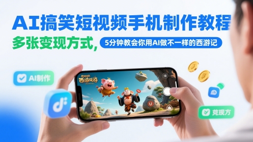 AI搞笑短视频手机制作教程,多张变现方式,5分钟教会你用AI做不一样的西游记-一起发